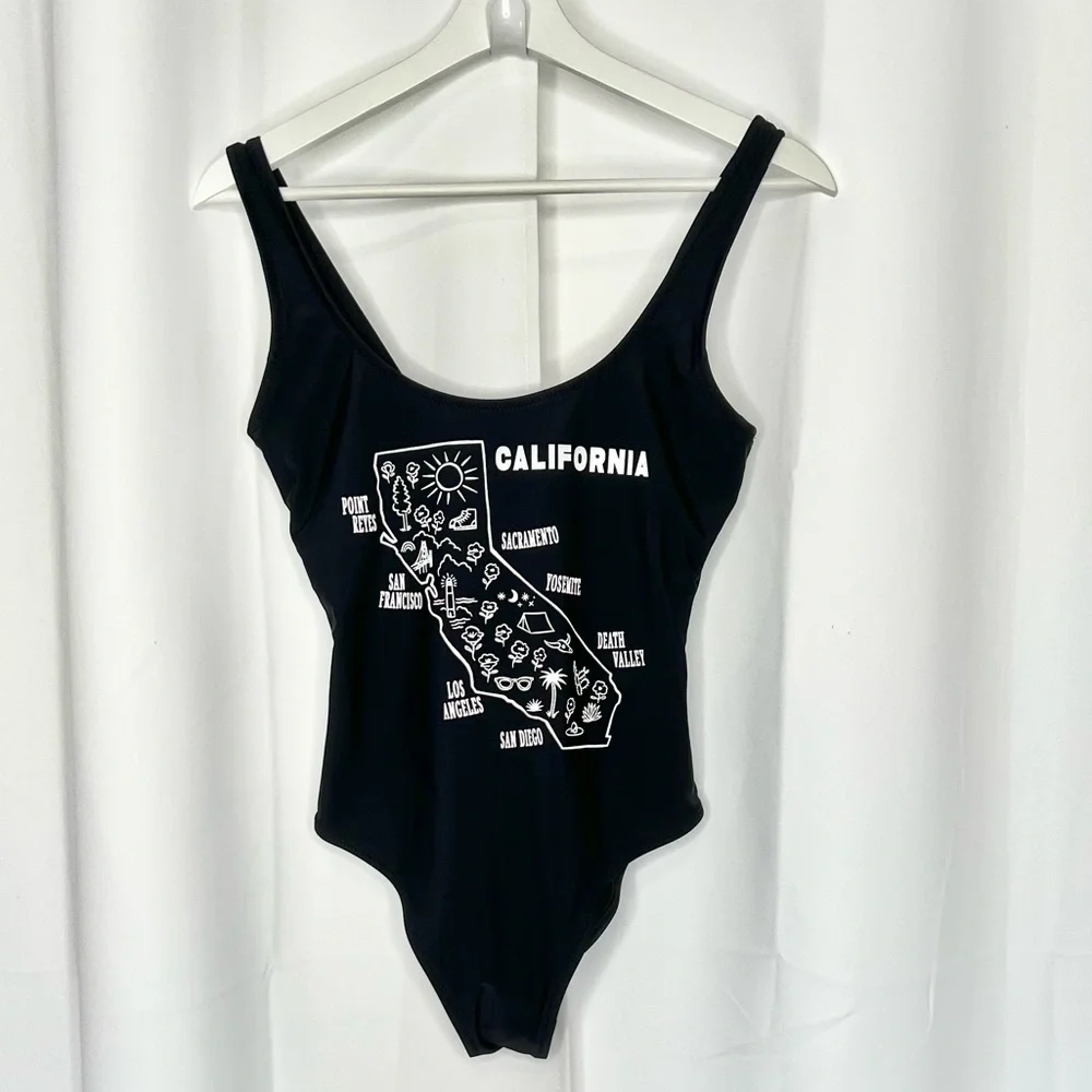 “CALIFORNIA” Black/White One Piece Swimsuit D